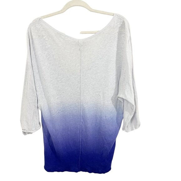 Free People We the Free Blue Ombre Linen Slouchy Tee - Size Small - Picture 2 of 6